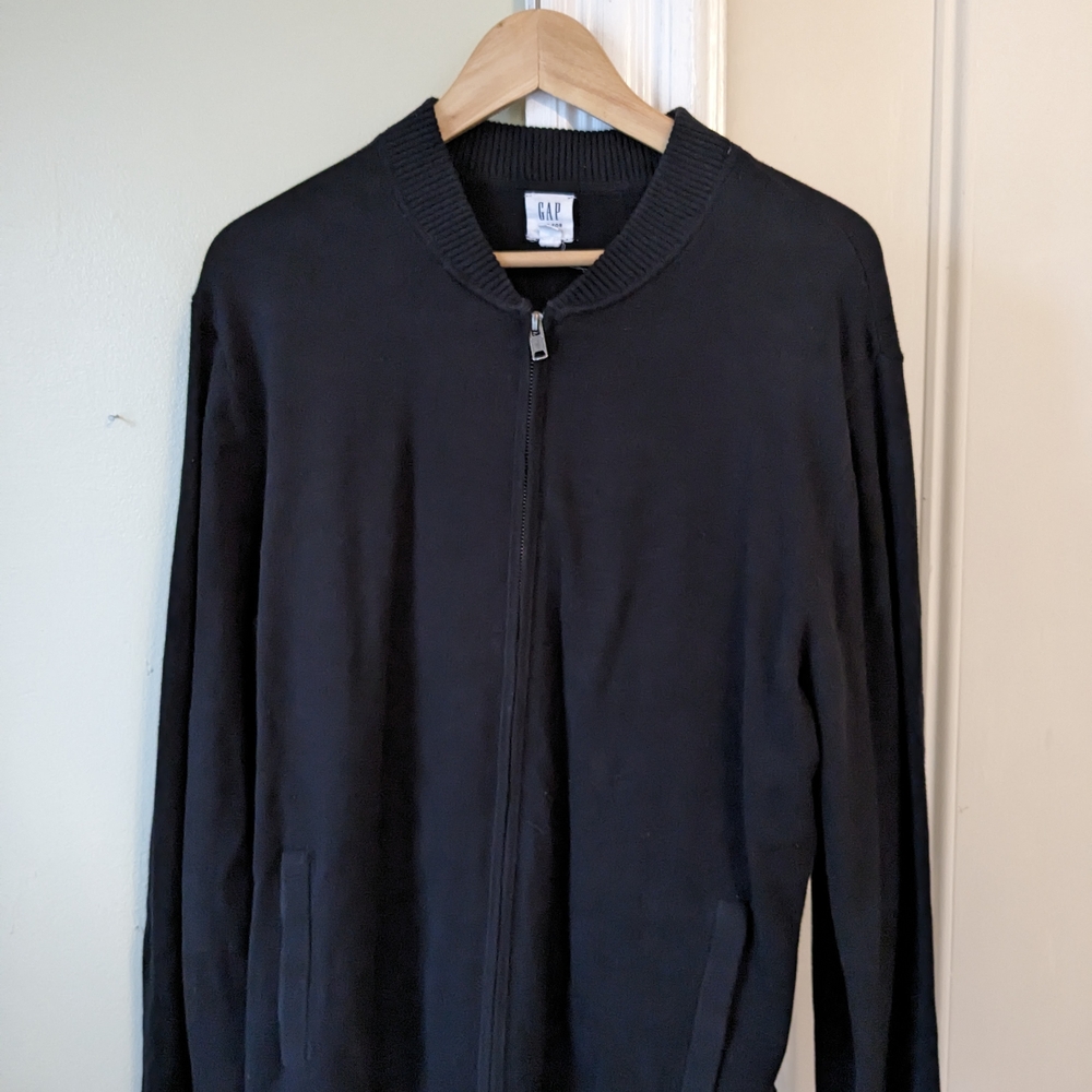 GAP Black Zip Up Sweater with Stand Up Collar and Long Sleeves